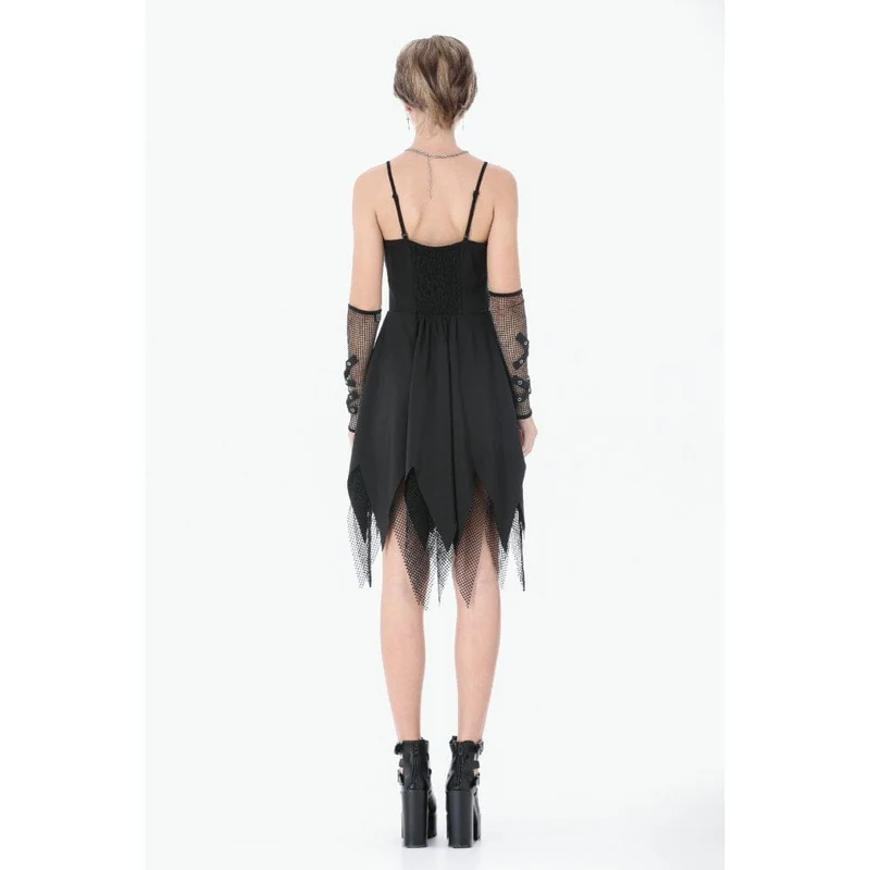 Punk-Slipkleid für Damen mit Mesh-Einsätzen, Nieten und Ketten
