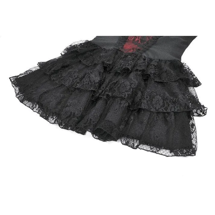 Damen-Grunge-Kleid mit kontrastfarbener Spitze, Stufenrock, Abschlusskleid