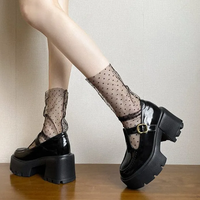 Damen Gothic Punk Cutout Plateau Mary Jane Schuhe