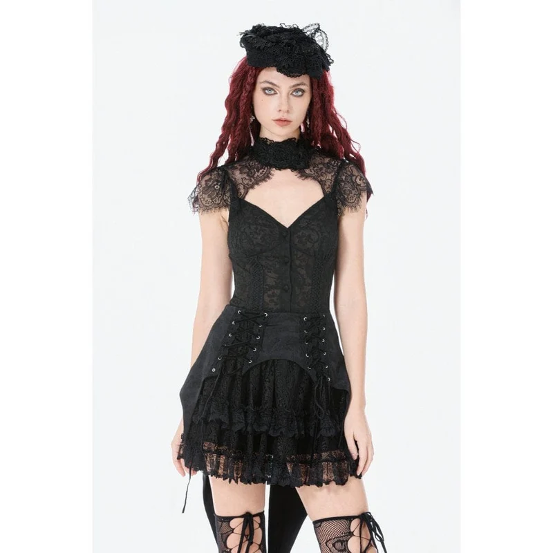 Gothic-Jacquard-Lagenrock aus Spitze mit Schwalbenschwanzform für Damen