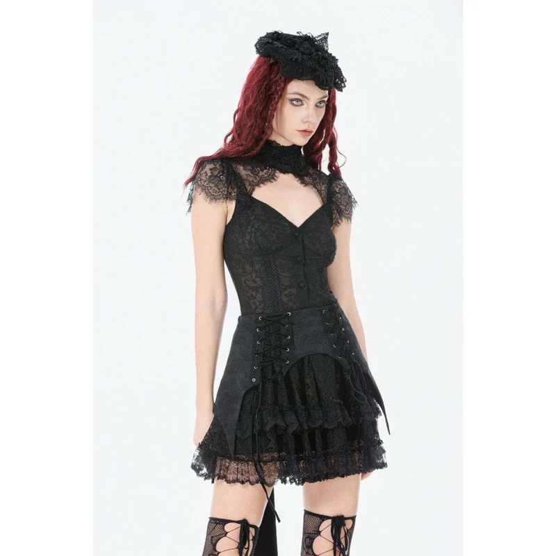 Gothic-Jacquard-Lagenrock aus Spitze mit Schwalbenschwanzform für Damen