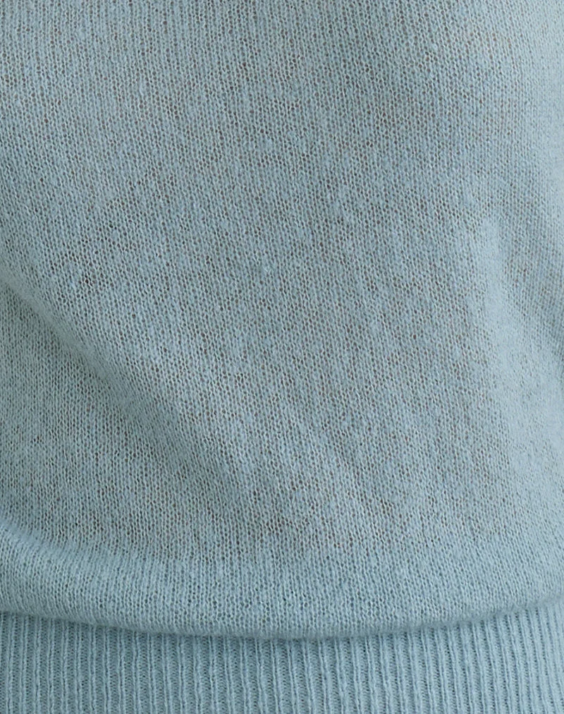 Sorin Oberteil mit tiefem Bund in Blau gestrickt