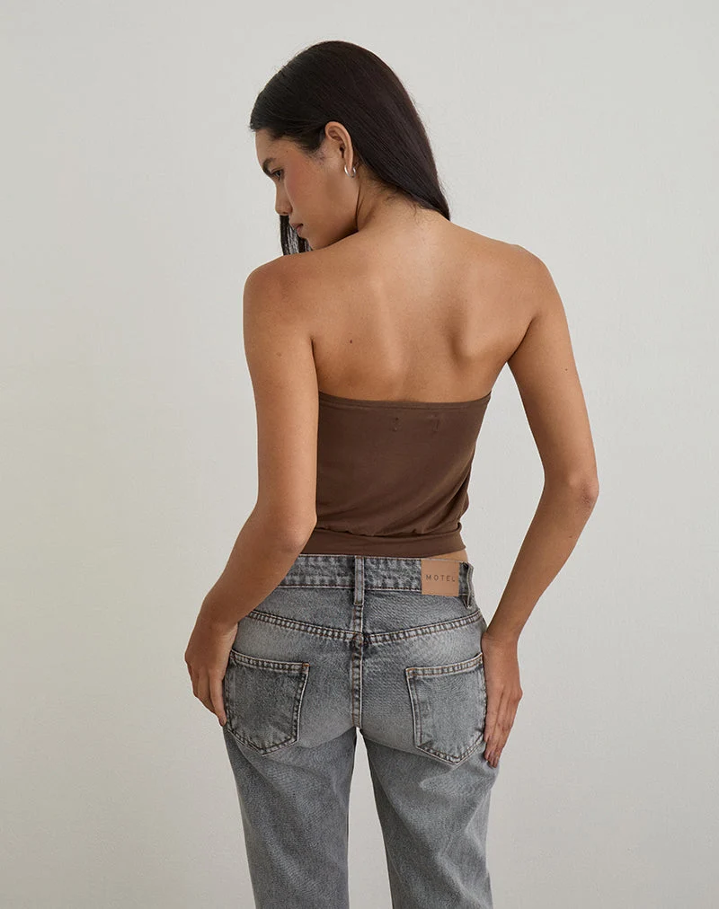 Leocadia Bandeau-Top aus Cupro Bitterschokolade