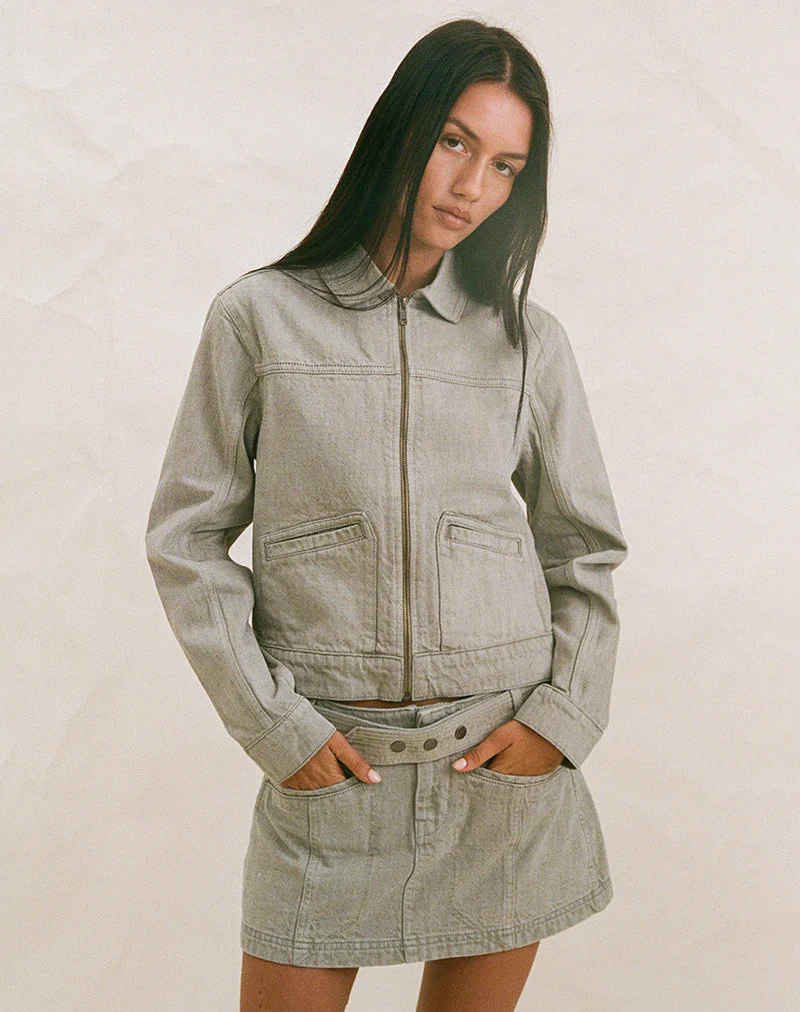 Denim-Cinch-Jacke in der Farbe „Oat“