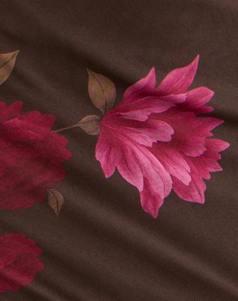 Davia Minirock in Braun mit rosa Blumenprint