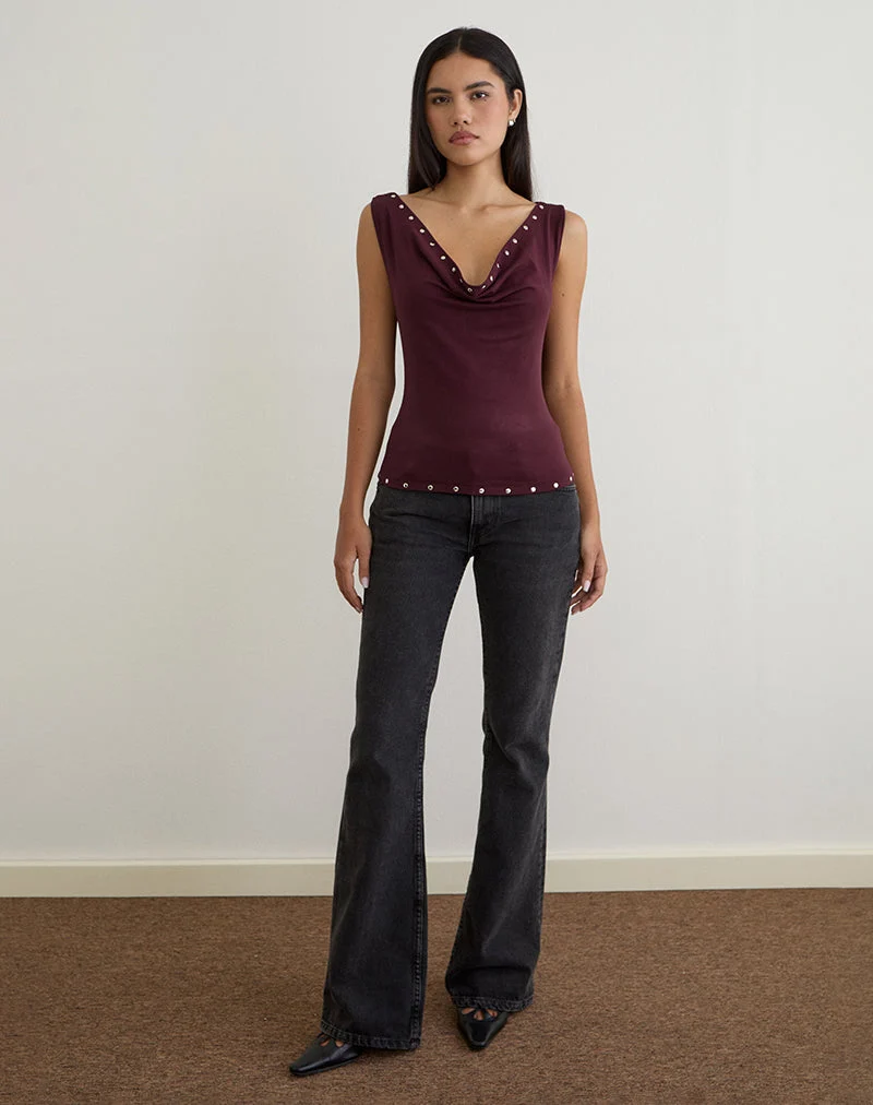 Slater Nieten-Top aus Rayon-Jersey Dunkelpflaume