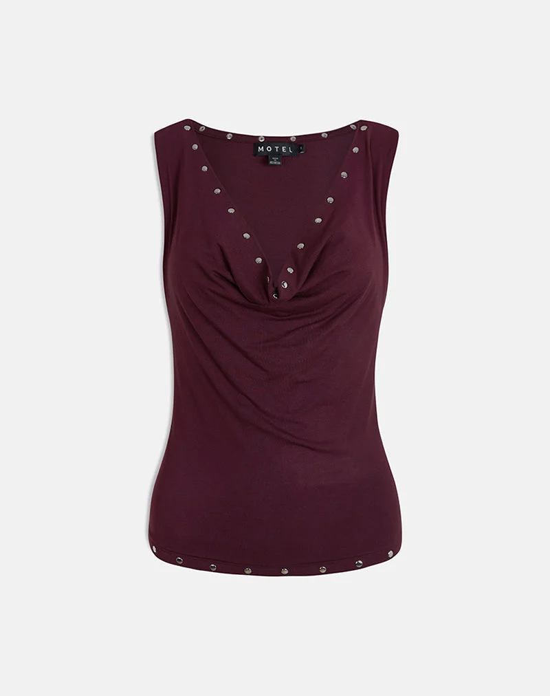 Slater Nieten-Top aus Rayon-Jersey Dunkelpflaume