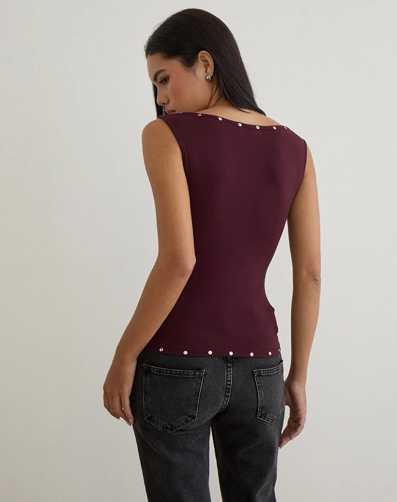 Slater Nieten-Top aus Rayon-Jersey Dunkelpflaume