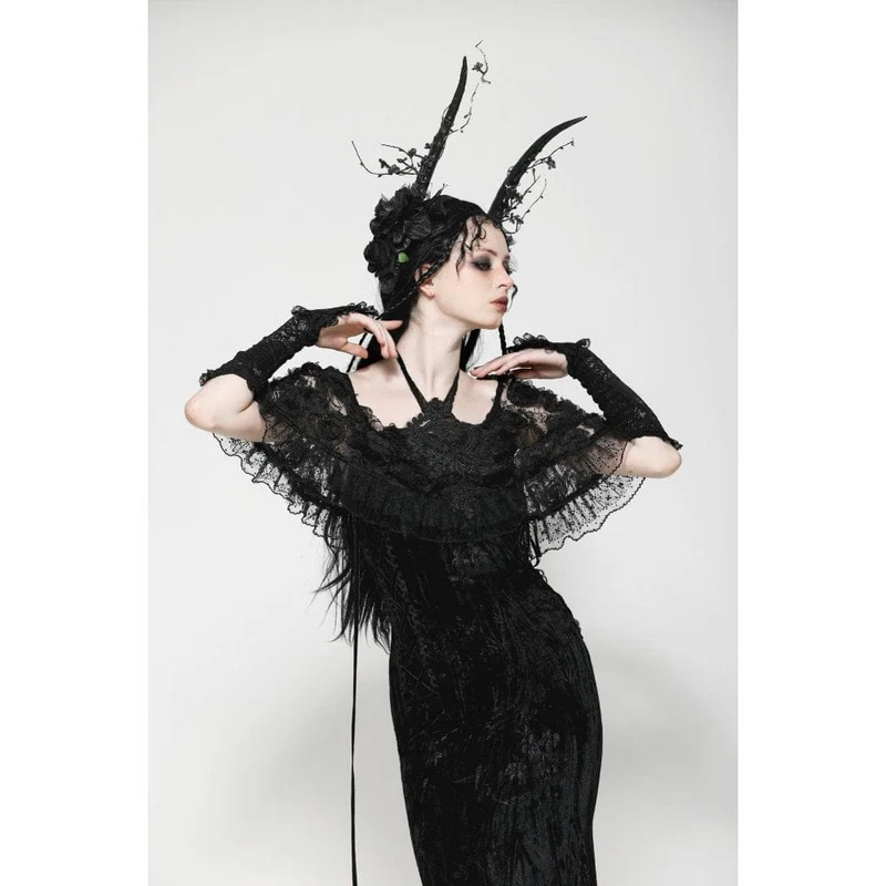 Gothic-Handschuhe aus Spitze mit Blumenstickerei und Rüschen für Damen