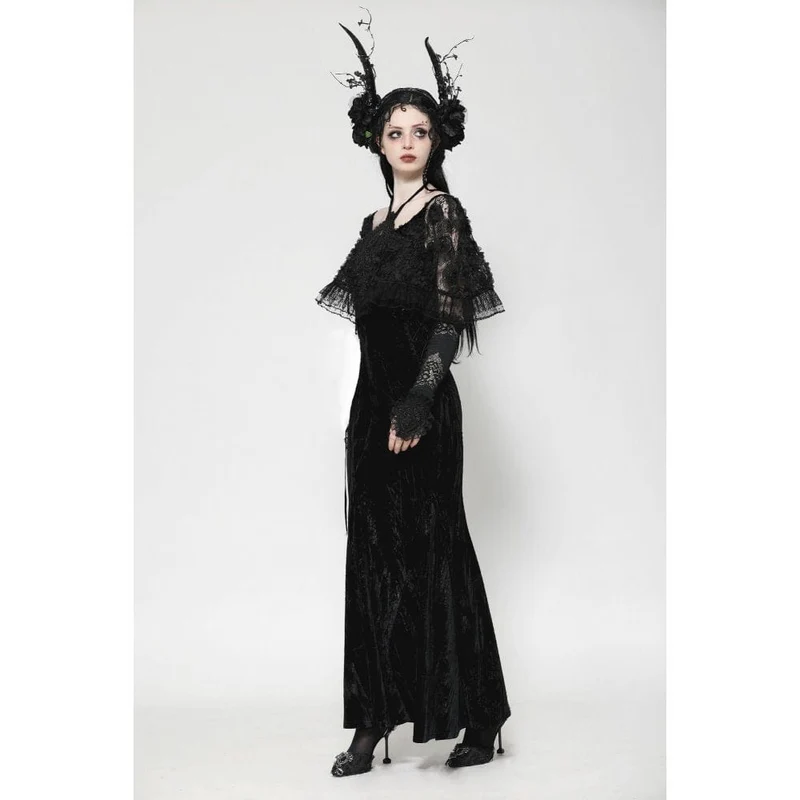 Gothic-Handschuhe aus Spitze mit Blumenstickerei und Rüschen für Damen