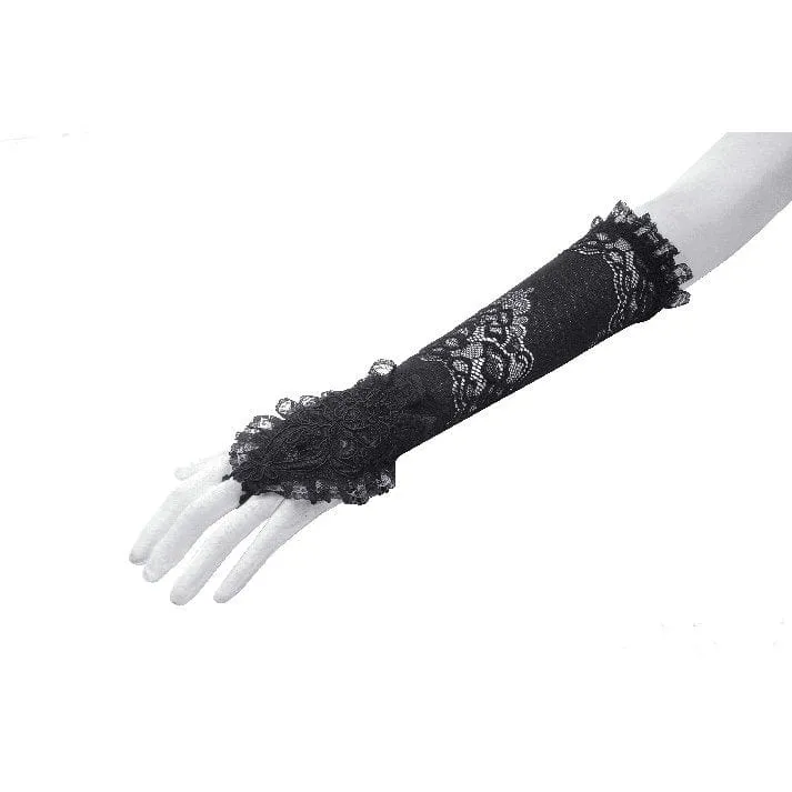 Gothic-Handschuhe aus Spitze mit Blumenstickerei und Rüschen für Damen