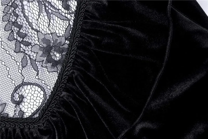 Gothic-Kleider aus Samt mit Rüschen, Spitze und V-Ausschnitt für Damen