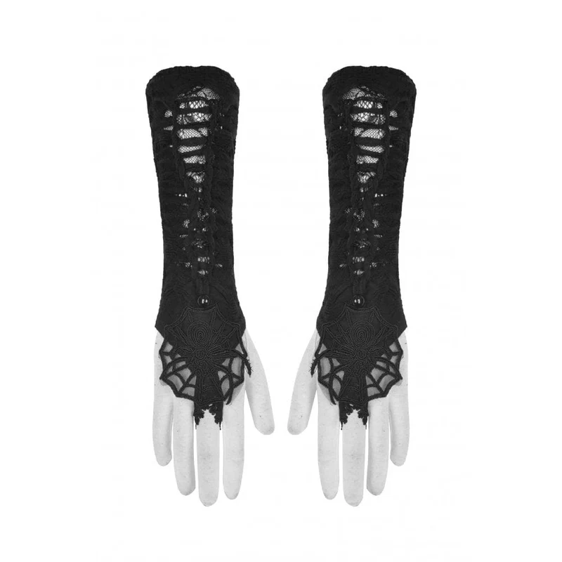 Gothic-Handschuhe für Damen mit Spinnennetz-Muster, zerrissener Spitze und langen Ärmeln