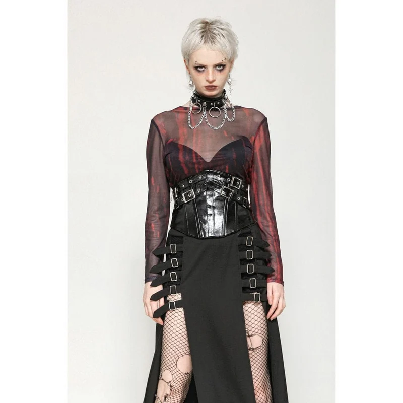 Gothic-Batik-Oberteil aus transparentem Netzstoff für Damen