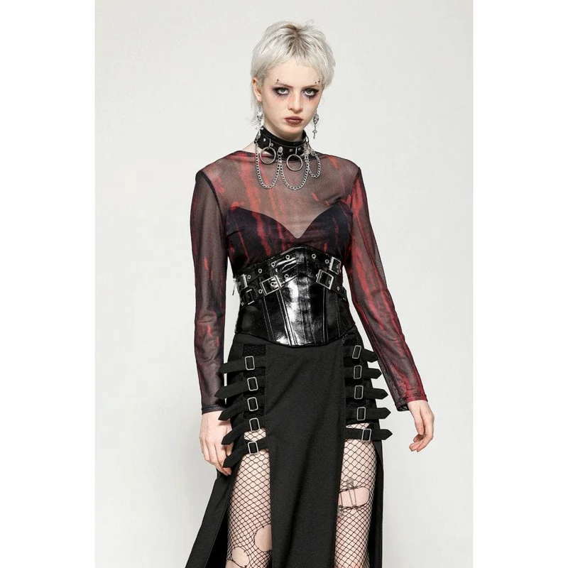 Gothic-Batik-Oberteil aus transparentem Netzstoff für Damen