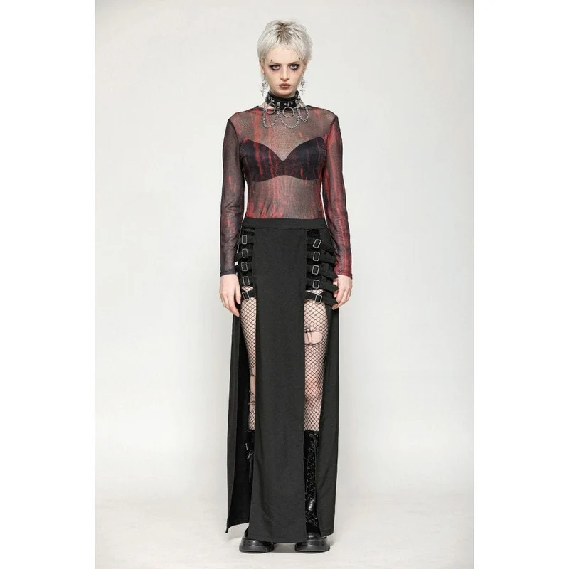 Gothic-Batik-Oberteil aus transparentem Netzstoff für Damen