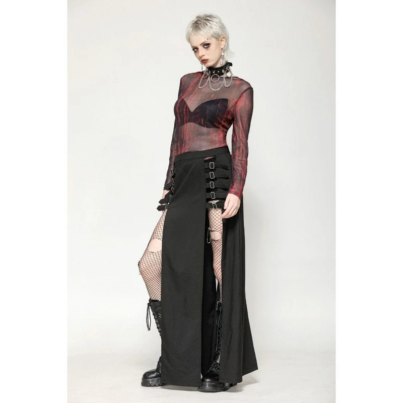 Gothic-Batik-Oberteil aus transparentem Netzstoff für Damen