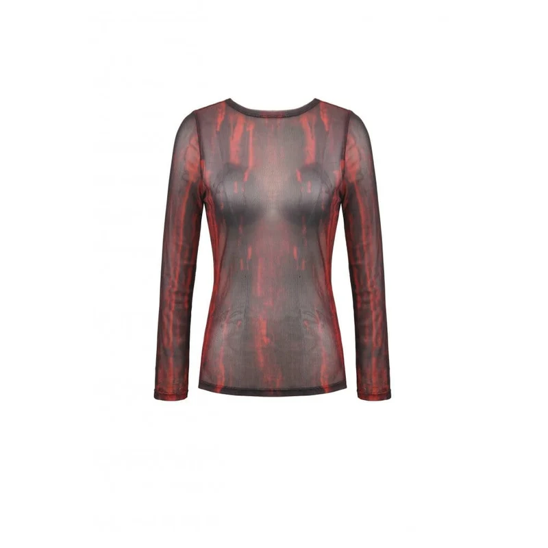 Gothic-Batik-Oberteil aus transparentem Netzstoff für Damen