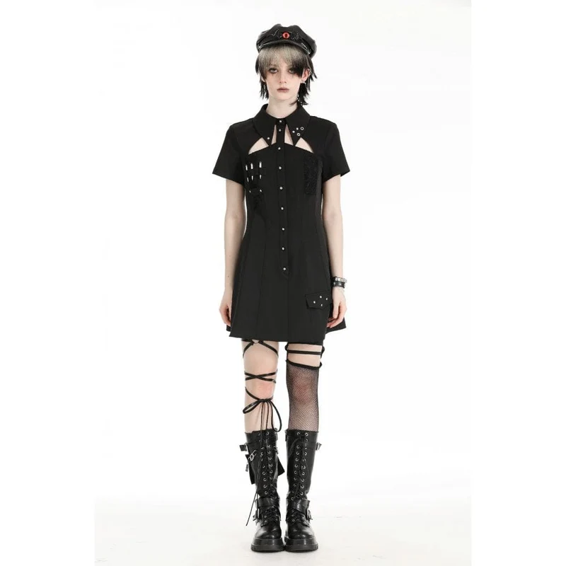 Damen-Heimkehrkleid im Gothic-Stil mit Umlegekragen und Ausschnitt