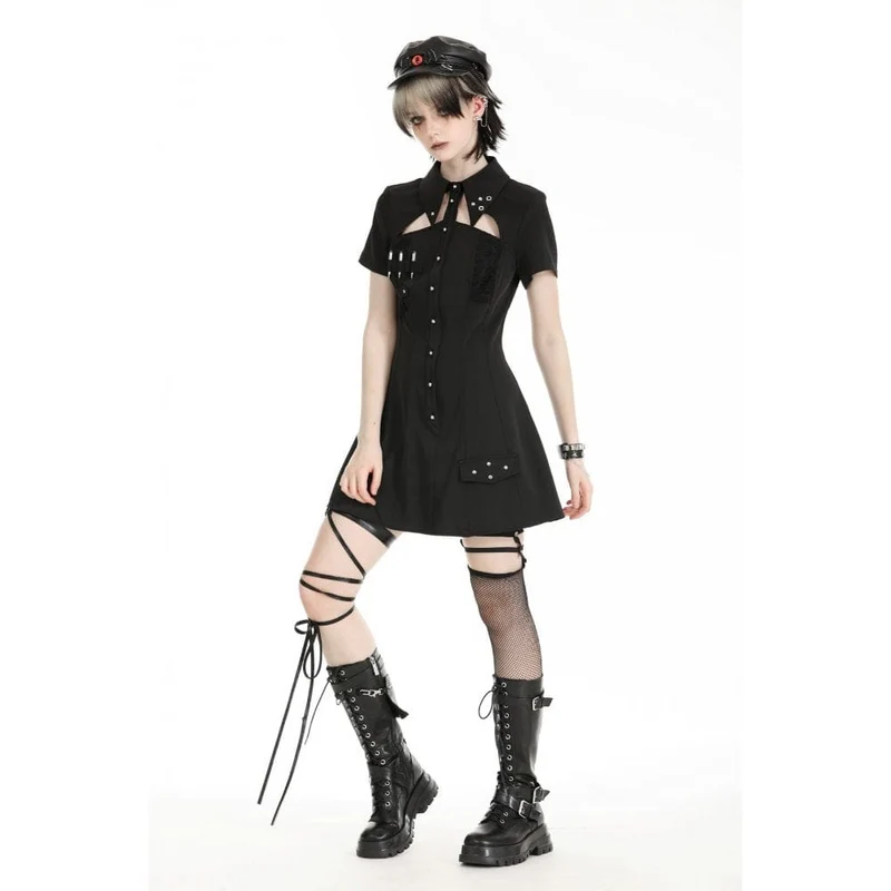 Damen-Heimkehrkleid im Gothic-Stil mit Umlegekragen und Ausschnitt