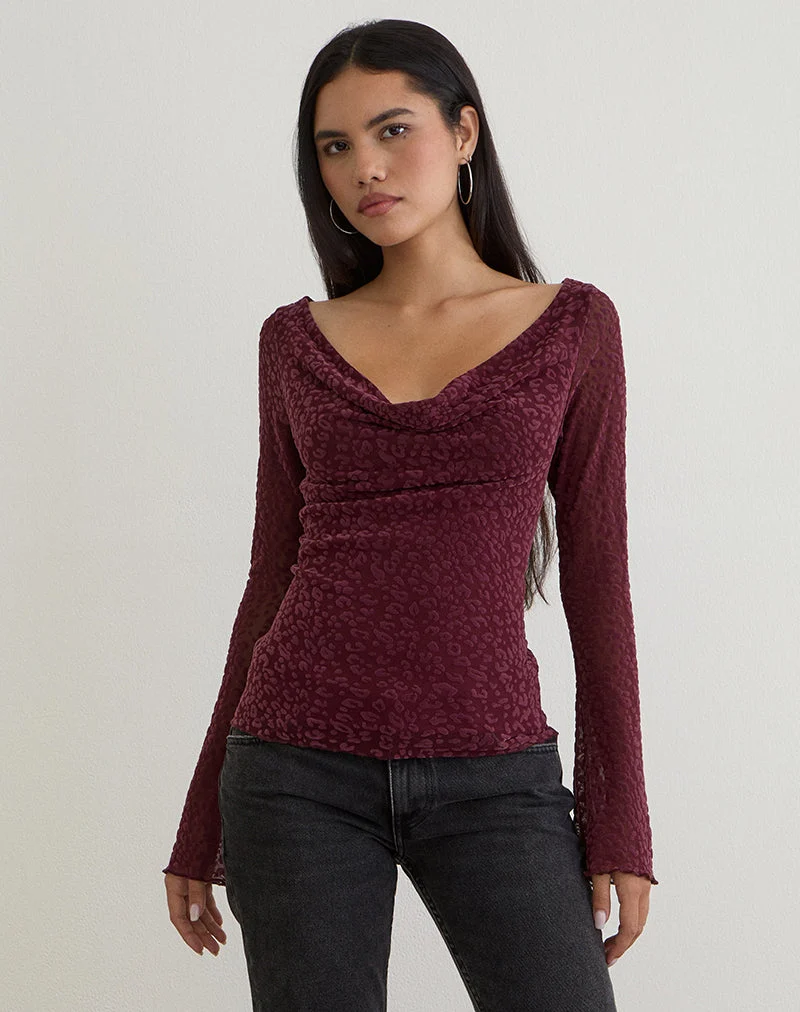 Trivedi Langärmeliges Top aus Flock Mini Leopard Plum