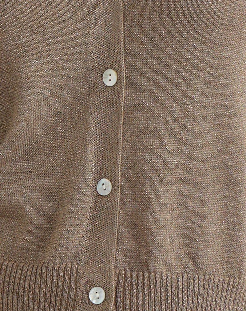 Yunji Strickjacke mit Knopfleiste aus Lurex Gold