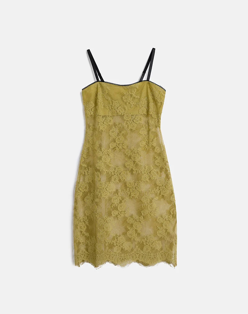 Urian Kleid aus Wimpernspitze Chartreuse