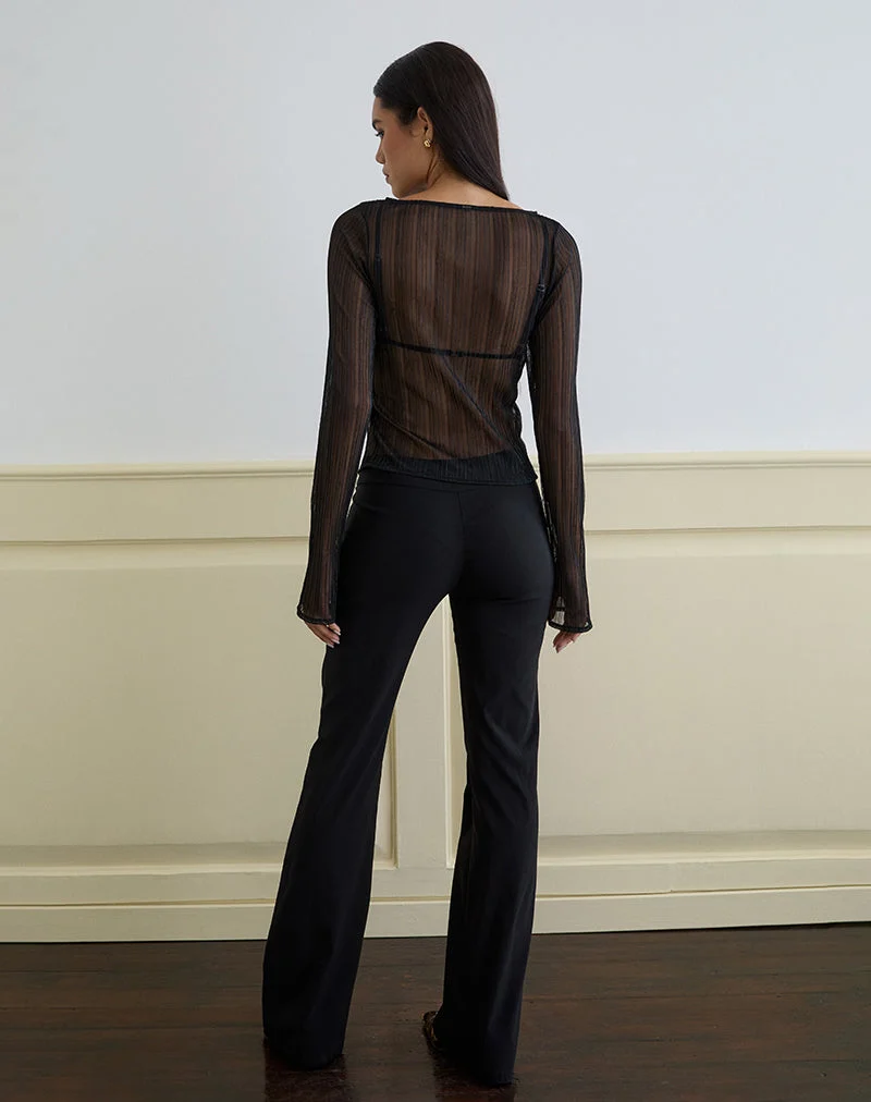 Saezuru Top aus Chiffon Plissee Schimmer Schwarz