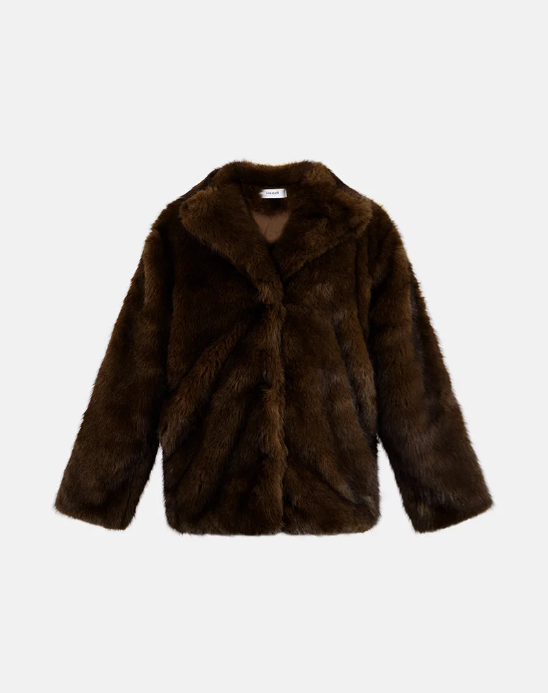 Pepita Jacke aus Kunstpelz Dunkelbraun