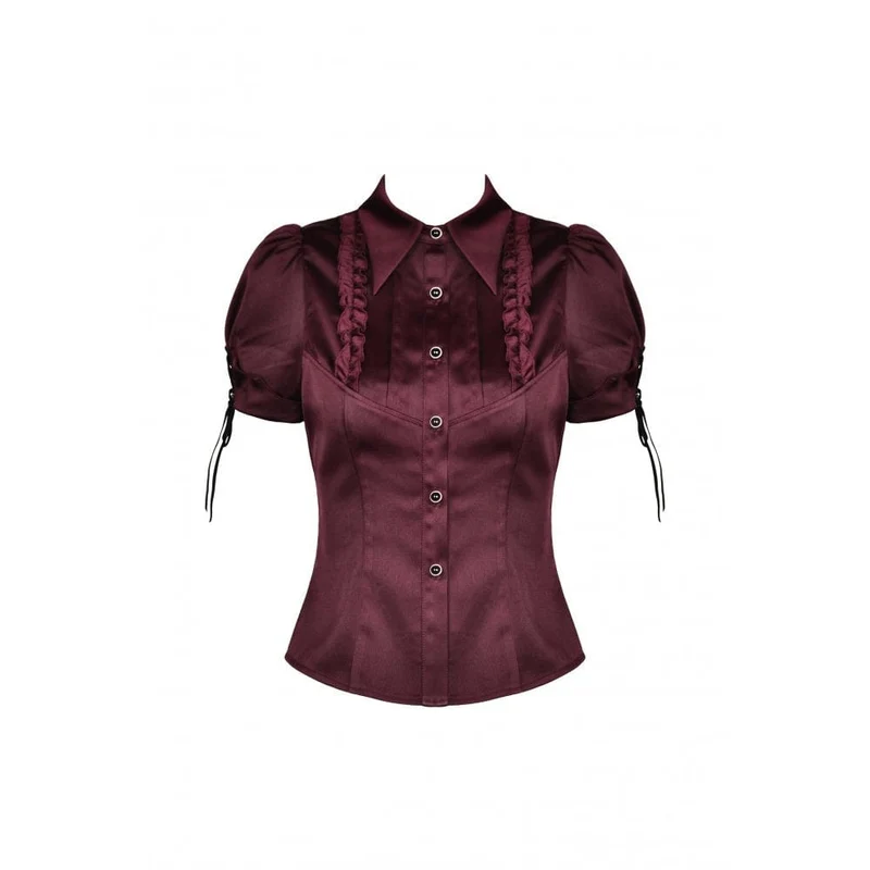 Gothic Rüschenhemd mit kurzen Puffärmeln für Damen in Rot