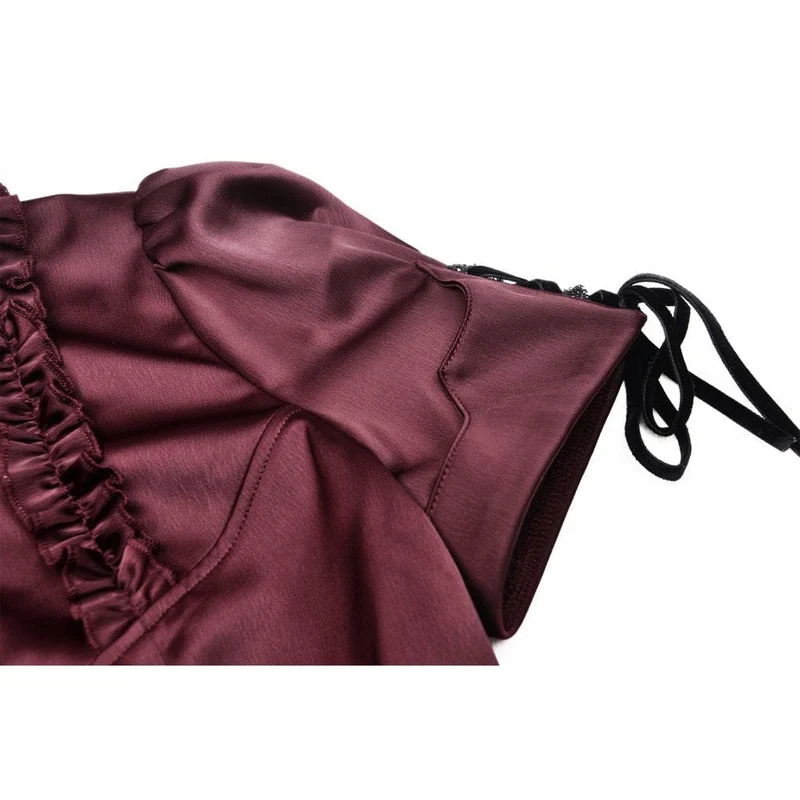 Gothic Rüschenhemd mit kurzen Puffärmeln für Damen in Rot