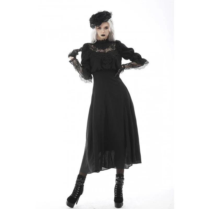 Damen Gothic Stehkragen Spitzenspleiß Maxi Brautkleid