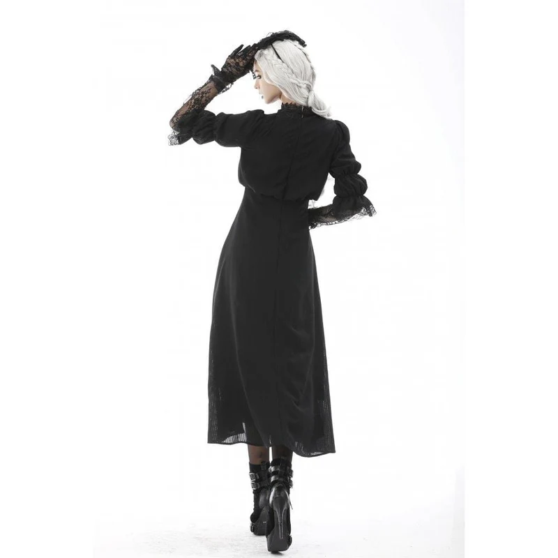 Damen Gothic Stehkragen Spitzenspleiß Maxi Brautkleid