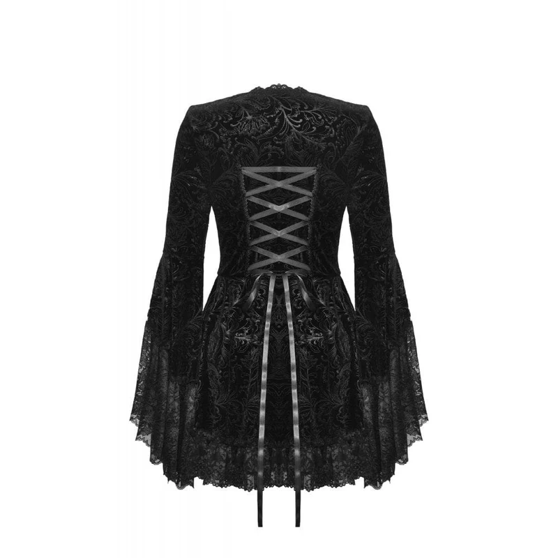 Damen-Gothic-Kleid aus mehrlagigem Samt mit ausgestellten Ärmeln