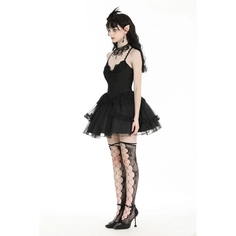Gothic-Kleid für Damen, tief ausgeschnitten, mehrlagig, Partykleid, Abschlusskleid