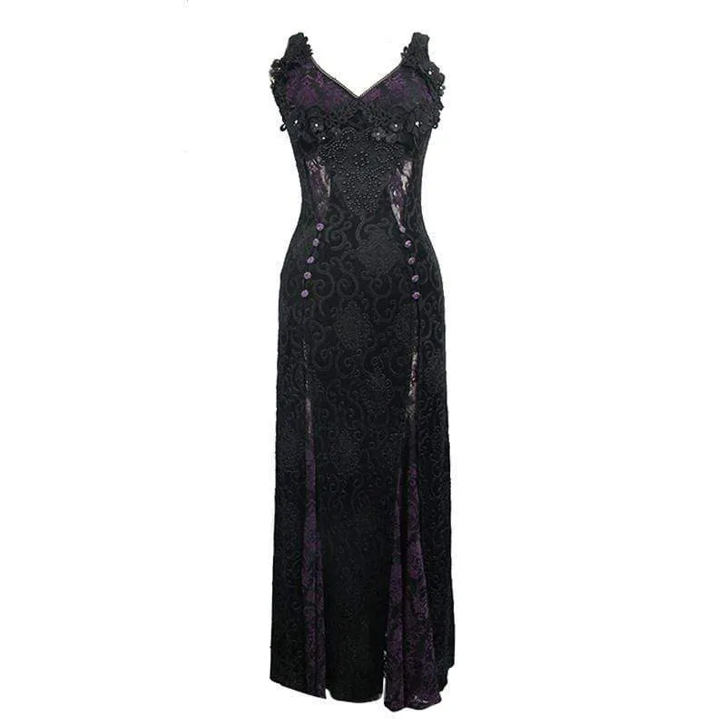 Violettes, bodenlanges Gothic-Abendkleid aus Spitze für Damen