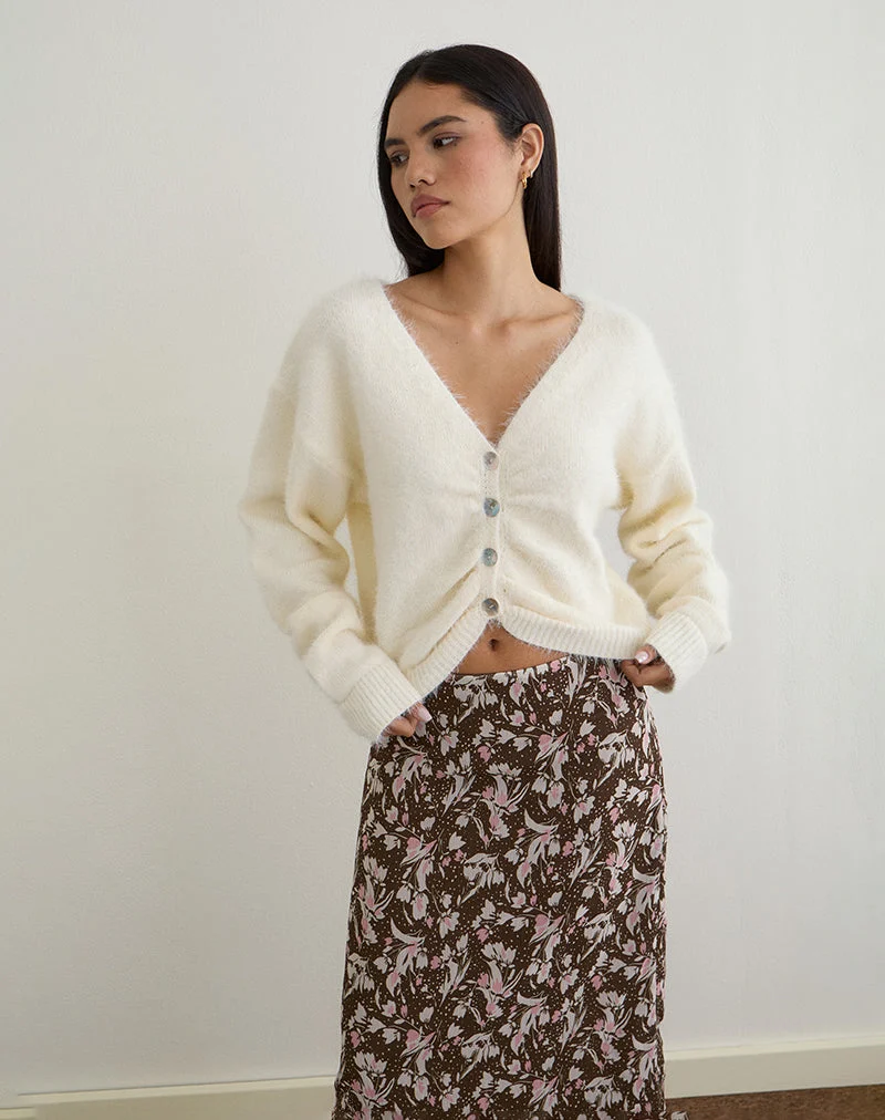 Jiyo Geraffte Strickjacke in Elfenbein