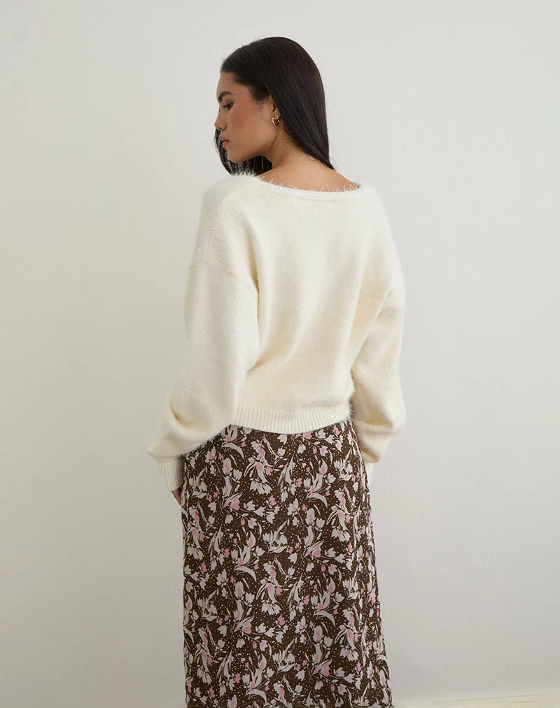 Jiyo Geraffte Strickjacke in Elfenbein