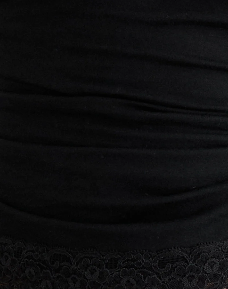 Gomira Langärmeliges Top in Schwarz mit Spitzenbesatz