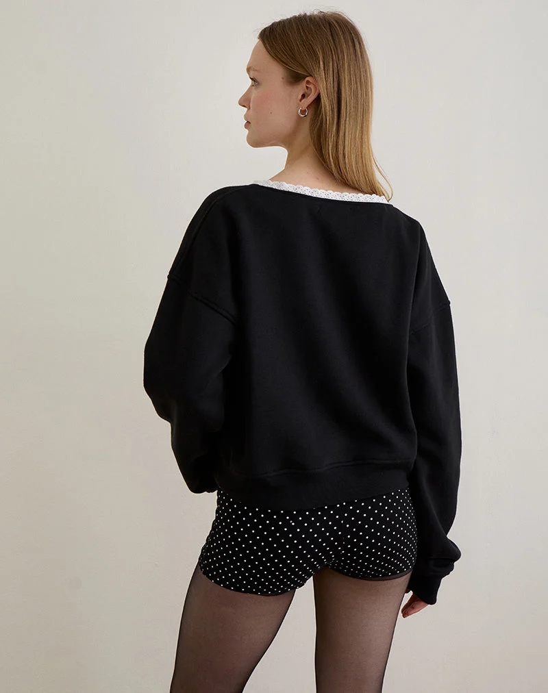 Rodyn Pullover in Schwarz mit weißer Picot-Bindung