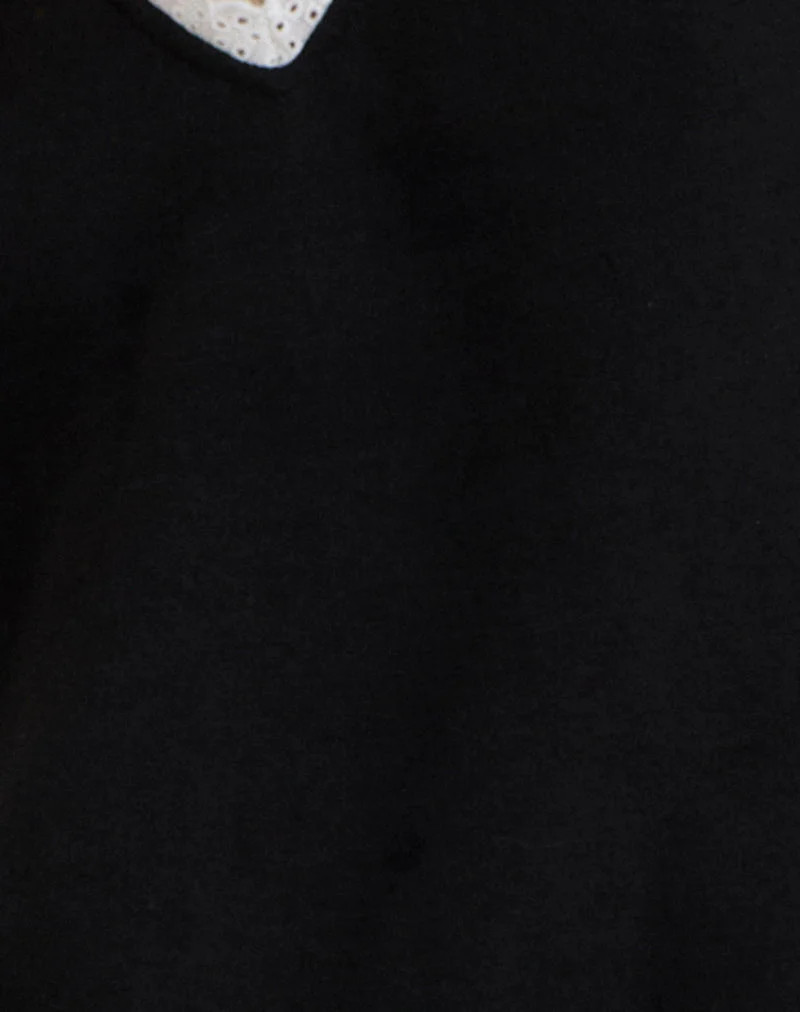 Rodyn Pullover in Schwarz mit weißer Picot-Bindung
