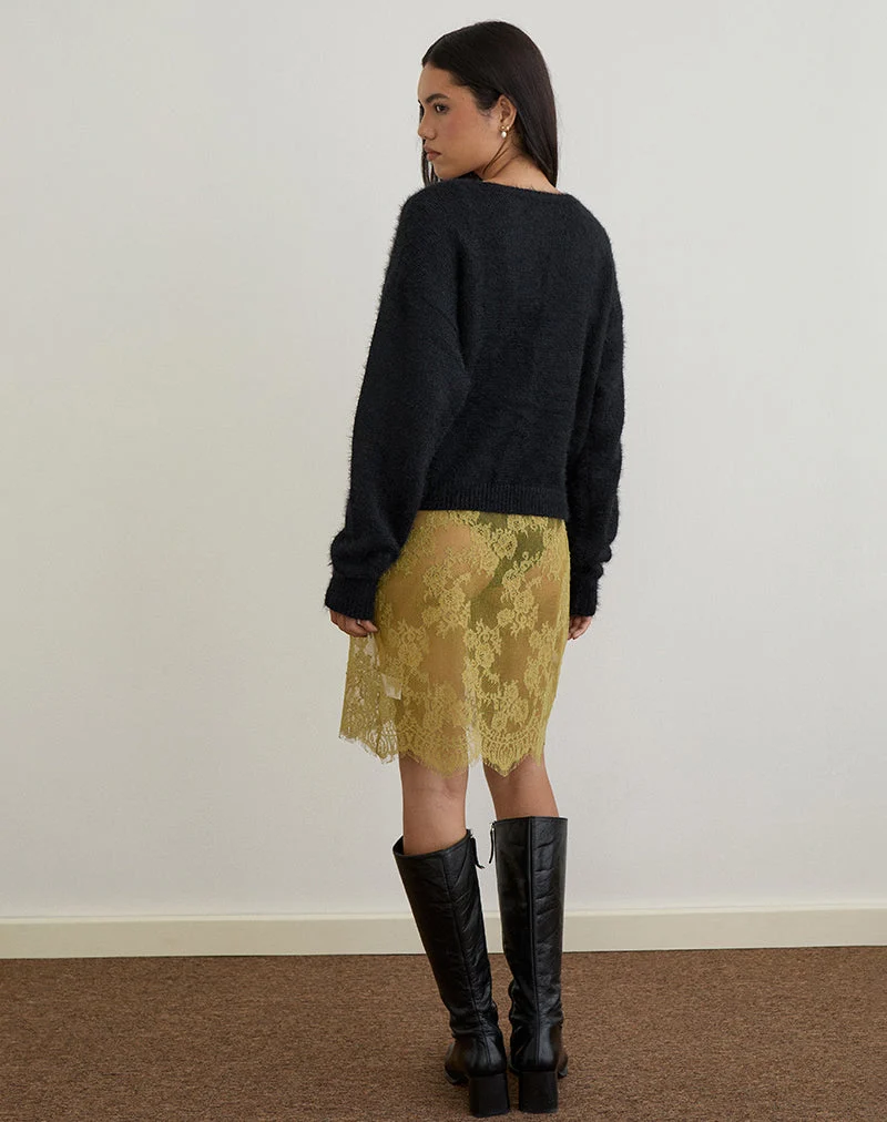 Jiyo Geraffte Strickjacke aus Strick Schwarz