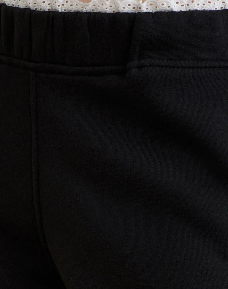Jenita Loose Jogger in Schwarz mit weißem Picot-Besatz