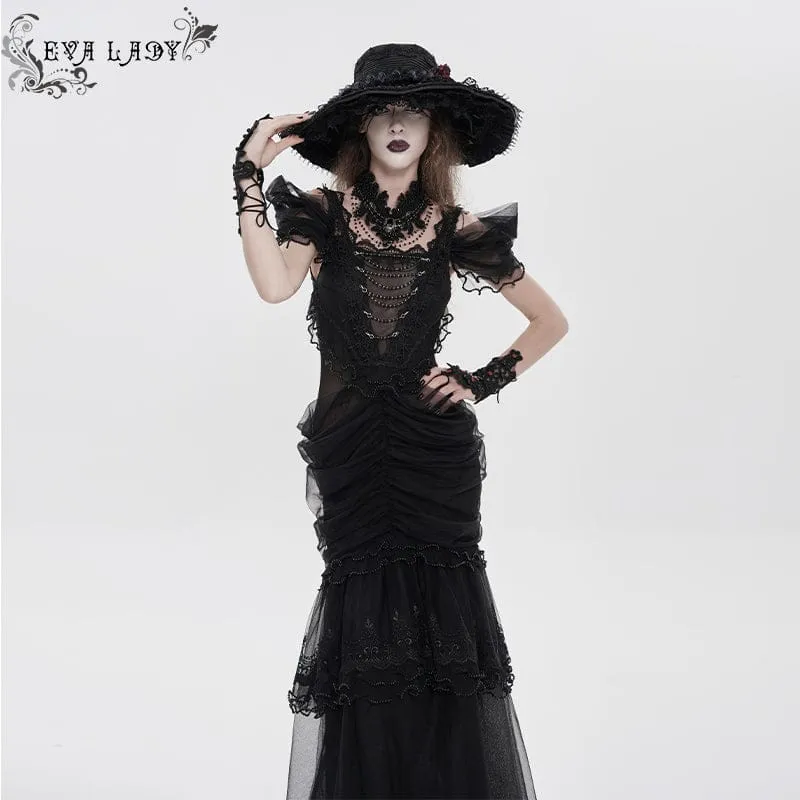 Gothic-Brautkleid für Damen mit Raffungen, Rüschen und schulterfreiem Schnitt