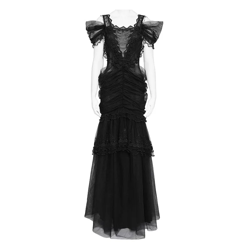 Gothic-Brautkleid für Damen mit Raffungen, Rüschen und schulterfreiem Schnitt