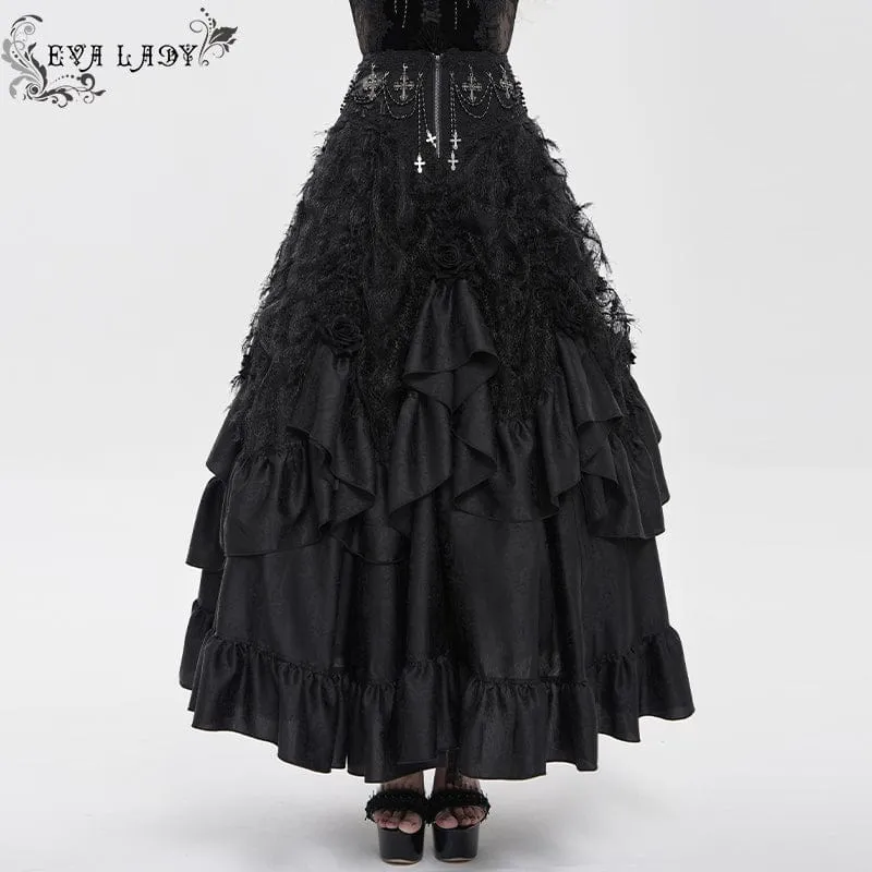 Gothic-Rock für Damen mit Kreuz- und Rosenperlen