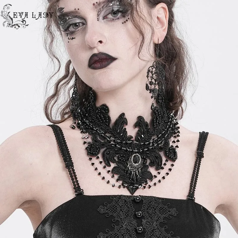 Gothic-Halsband mit Blumenstickerei und Perlen für Damen
