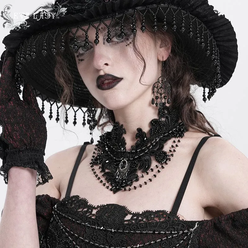 Gothic-Halsband mit Blumenstickerei und Perlen für Damen