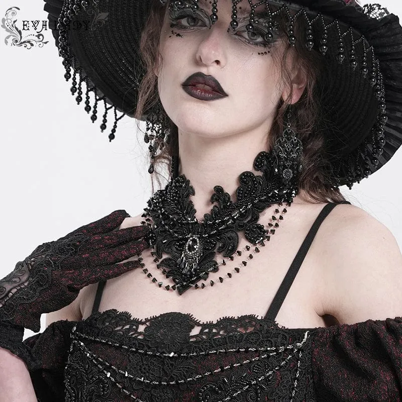 Gothic-Halsband mit Blumenstickerei und Perlen für Damen
