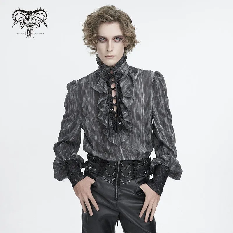 Herren-Gothic-Hemd mit Rüschen und Stehkragen und Schnürung